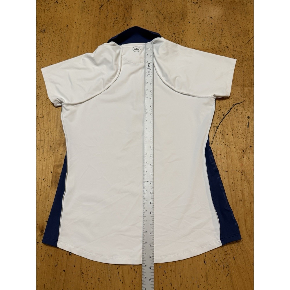 MacArthur• Peter Millar Women's Med Polo Shirt White Blue Zip UPF 50+ Golf Sport - Picture 9 of 10